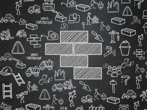 Building construction concept: Bricks on School board background Ilustración de archivo