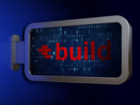 Building construction concept: Build and Bricks on billboard background Ilustración de archivo