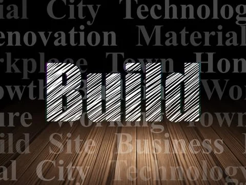 Building construction concept: Build in grunge dark room Ilustración de archivo