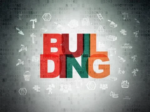 Building construction concept: Building on Digital Data Paper background Ilustración de archivo