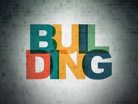Building construction concept: Building on Digital Data Paper background Ilustración de archivo