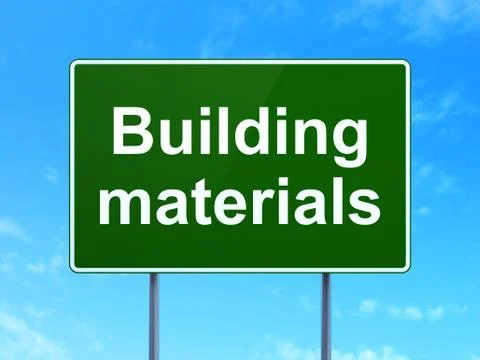 Building construction concept: Building Materials on road sign background Ilustración de archivo