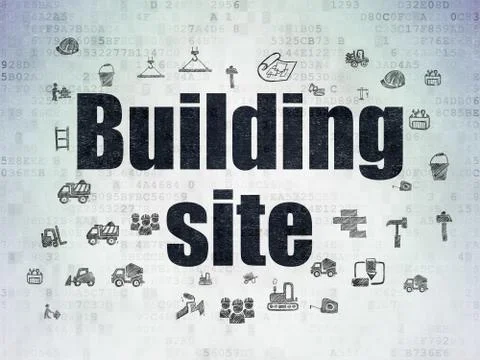 Building construction concept: Building Site on Digital Data Paper background Illustrazione stock