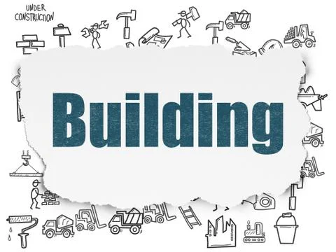 Building construction concept: Building on Torn Paper background Ilustración de archivo