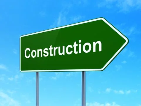 Building construction concept: Construction on road sign background Ilustración de archivo