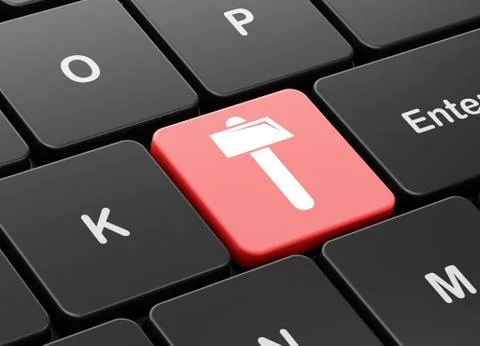 Building construction concept: Hammer on computer keyboard background Stock Illustration