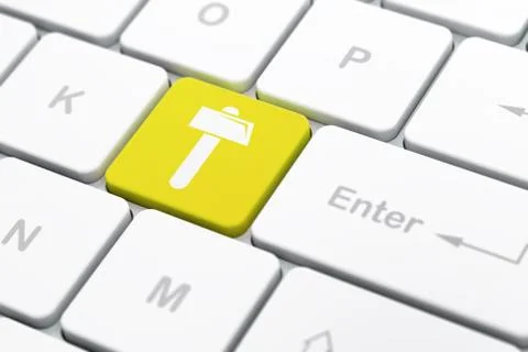 Building construction concept: Hammer on computer keyboard background Stock Illustration
