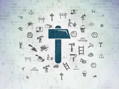 Building construction concept: Hammer on Digital Data Paper background Ilustración de archivo
