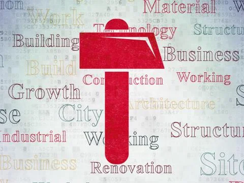 Building construction concept: Hammer on Digital Data Paper background Ilustración de archivo