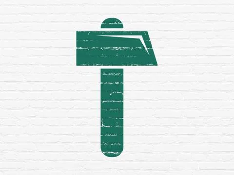 Building construction concept: Hammer on wall background Ilustración de archivo