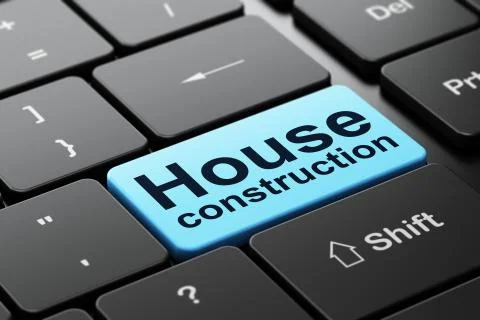 Building construction concept: House Construction on computer keyboard Illustrazione stock