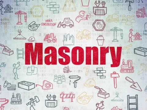 Building construction concept: Masonry on Digital Data Paper background 스톡 일러스트