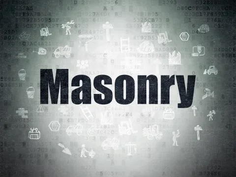 Building construction concept: Masonry on Digital Data Paper background Ilustración de archivo
