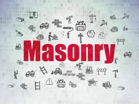 Building construction concept: Masonry on Digital Data Paper background Stockillustratie