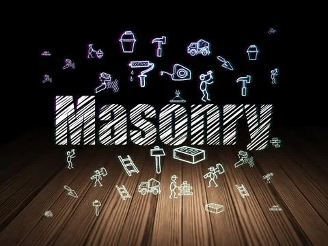 Building construction concept: Masonry in grunge dark room Ilustración de archivo