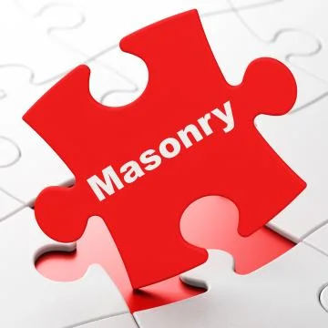Building construction concept: Masonry on puzzle background Ilustración de archivo