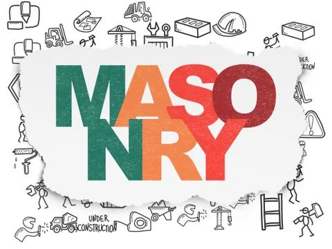 Building construction concept: Masonry on Torn Paper background Ilustración de archivo