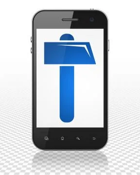 Building construction concept: Smartphone with Hammer on display Ilustración de archivo