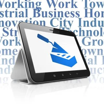Building construction concept: Tablet Computer with Brick Wall on display 스톡 일러스트