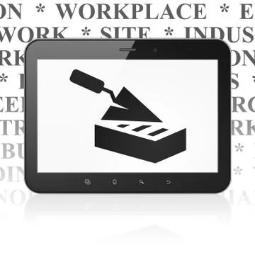 Building construction concept: Tablet Computer with Brick Wall on display Illustrazione stock