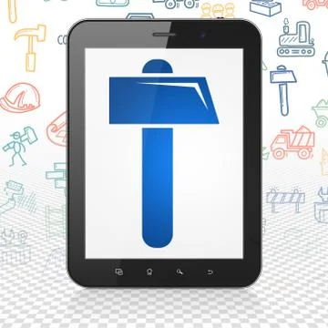 Building construction concept: Tablet Computer with Hammer on display Illustrazione stock