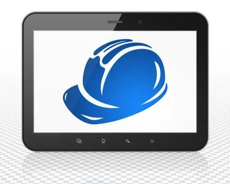 Building construction concept: Tablet Pc Computer with Safety Helmet on display Stockillustratie