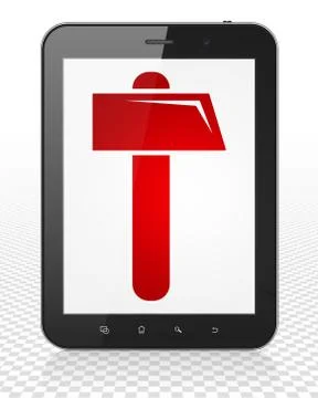 Building construction concept: Tablet Pc Computer with Hammer on display Ilustración de archivo