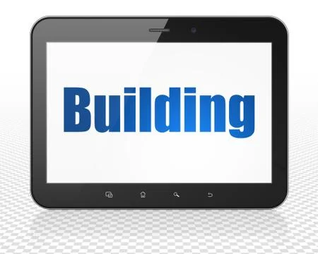 Building construction concept: Tablet Pc Computer with Building on display Illustrazione stock