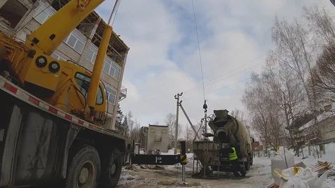 Building construction concrete pouring 1 Stock Footage 124007792