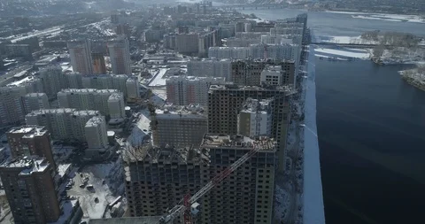 Building construction. Cored concrete structure.Aerial view. Video stock 90407703