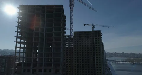 Building construction. Cored concrete structure.Aerial view. Video stock 90407860