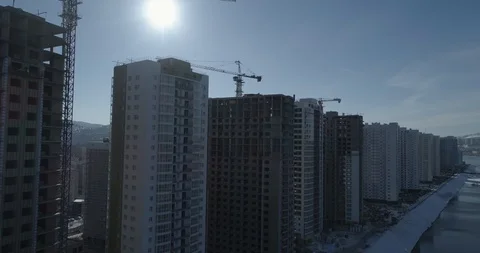 Building construction. Cored concrete structure.Aerial view. Video stock 90407892