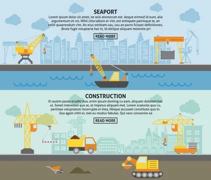 Building construction crane flat banners set Ilustración de archivo