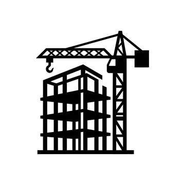 Building construction with crane in monochrome vector graphic. Ilustração Stock