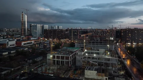 Building construction, day to night Stock Footage 218994630