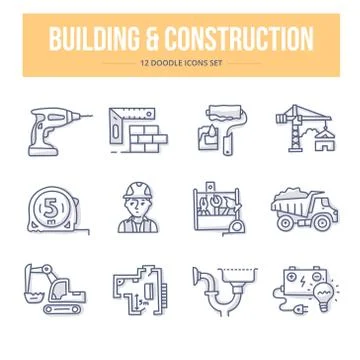 Building &amp; Construction Doodle Icons Illustrazione stock