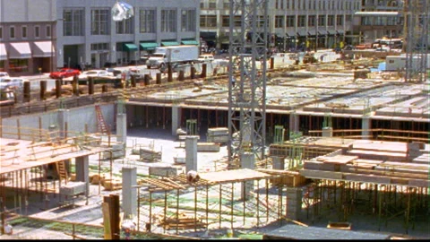 Building Construction downtown timelapse workers Stock Footage 145779327