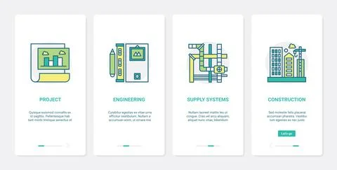Building construction engineering project UX, UI onboarding mobile app page Ilustración de archivo