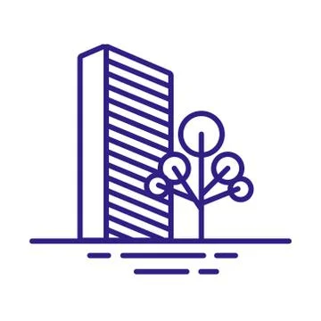 Building construction facade with tree city line style icon Ilustración de archivo