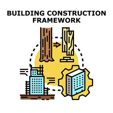 Building construction framework process with materials sourcing Illustrazione stock