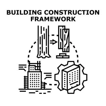 Building construction framework process with materials sourcing Stock Illustration