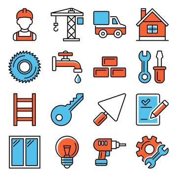 Building Construction Icons Set on White Background. Vector Stock-Illustration