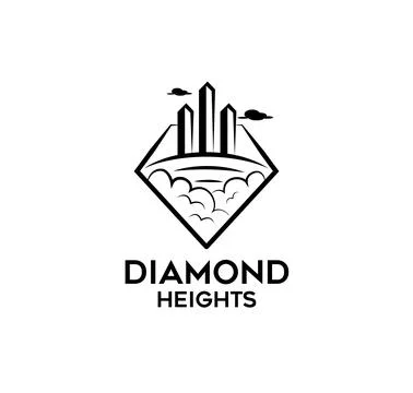 Building construction logo in diamond shape, black and white vector illustr.. Stock Illustration