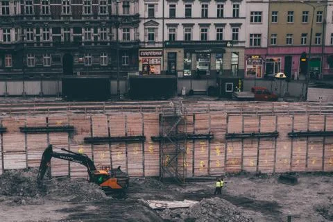 Building construction machines in the pit Stock Photos