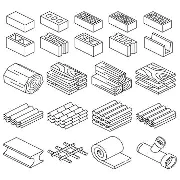 Building construction materials. 3D isometric icons Ilustración de archivo