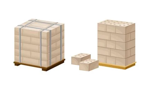 Building construction materials set. Pallets of concrete blocks vector Ilustración de archivo