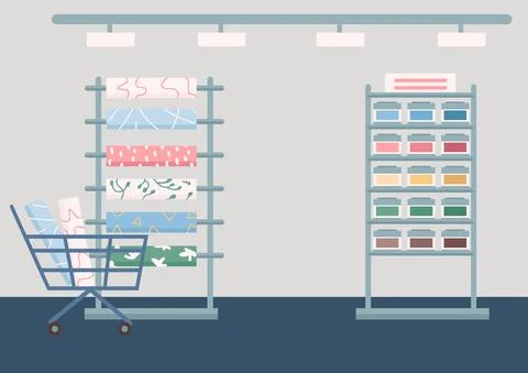 Building construction materials store flat color vector illustration Stock Illustration