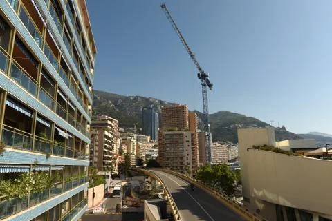 Building construction in Monaco. Construction crane Stock-Fotos