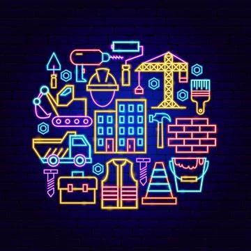 Building Construction Neon Concept Ilustración de archivo