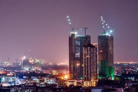 Building construction at night Foto stock